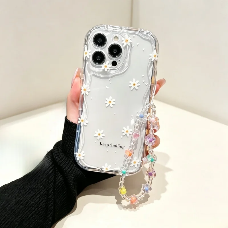 かわいい笑顔のミツバチと花のデザインが施された、Realme - Cute Cartoon Wrist Strap Silicone Case のレビューと価格